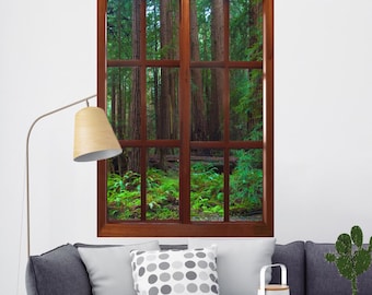 Wall mural window, self adhesive, forest window view-vertical-California Redwoods- Muir Woods 2