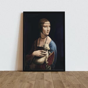 Leonardo da Vinci&#39;s Lady with an Ermine famous painting  ,Classic Poster, Vintage Painting, Renaissance Decor, Old Illustration, Vintage Art