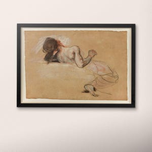 Donna accovacciata, stampa d&#39;arte vintage, donna nuda, poster di Schiele, idea regalo per inaugurazione della casa, poster di una mostra museale