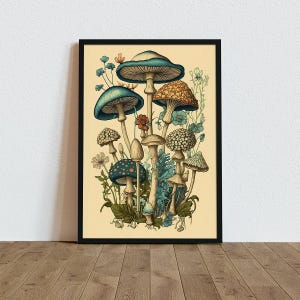 Mushroom Art Painting, Mushroom Print, Botanical Wall Decor, Poster Nature Living Room Art, Forest Wall Art, Moodie Art, Botanical Fine Art