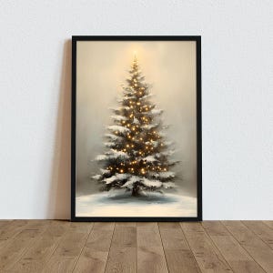 Vintage Christmas Tree Print, Christmas Decor Printable Wall Art, Neutral Antique Holiday Christmas Tree Painting