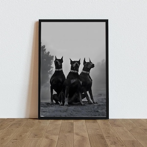 Three Doberman Black and White Doberman Poster,Fashion Photography,Luxury Wall Decor,Doberman Gifts,Dog Wall Art,Fashion Trending Home Decor