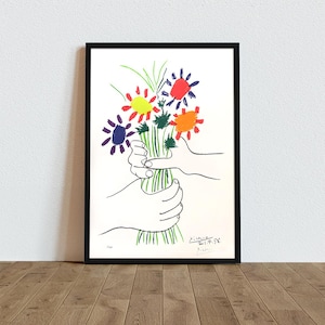 Picasso - Bouquet of Peace Flowers, Ausstellung Vintage Line Art Poster, minimalistische Linienzeichnung, ideales Wohndekor oder Geschenkdruck