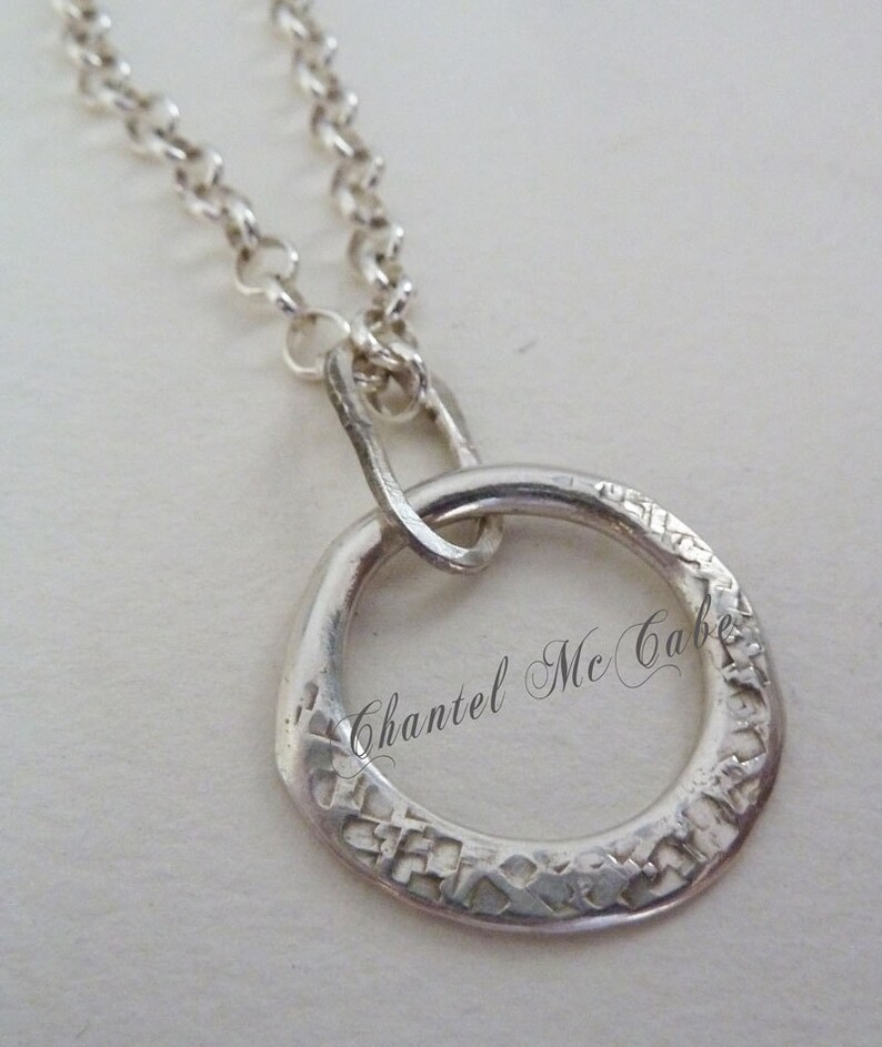 Argentium sterling silver round washer pendant Perth rustic and textured Western Australia