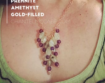 Prehnite, amethyst and gold-filled gemstone cluster necklace, Perth Western Australia