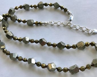 Pyrite gemstone and sterling silver necklace - chunky rustic beads - Perth, Western Australia