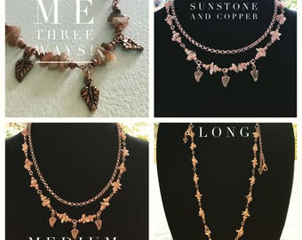 Wear me three ways! Adjustable length sunstone and copper necklace, Perth Western Australia