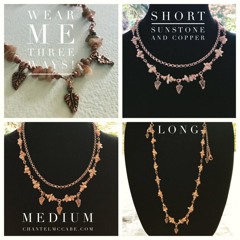 Wear me three ways Adjustable length sunstone and copper necklace, Perth Western Australia image 1