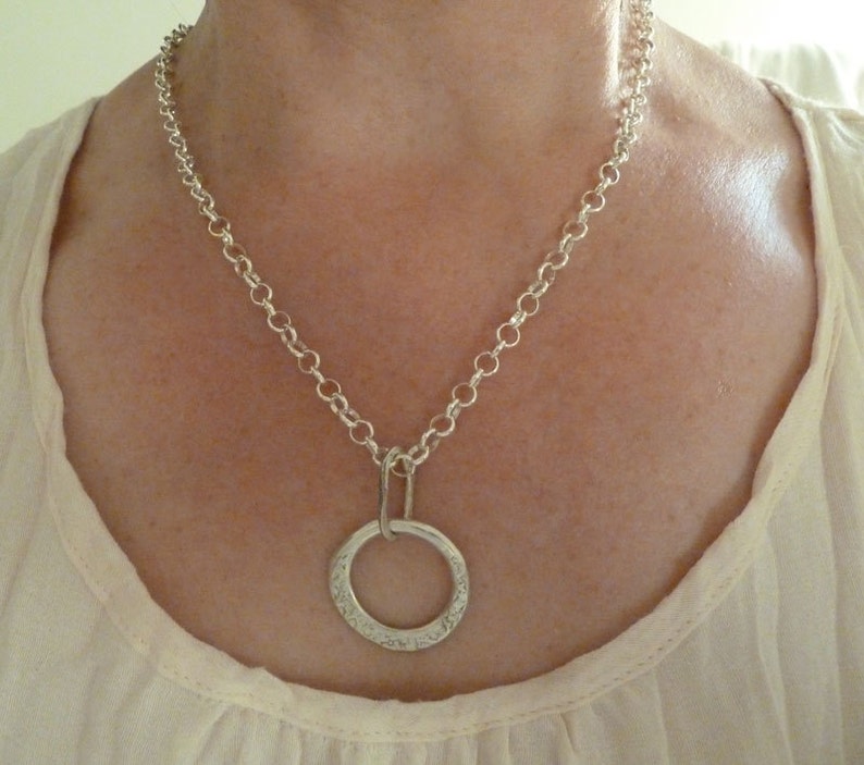 Argentium sterling silver round washer pendant Perth rustic and textured Western Australia