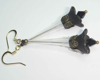 Black Bell Pipette Tip Flower Earrings - Fun, Dark and Beautiful Jewelry for Scientists