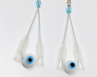 Evil Eye Pipette Tip Earrings - fun science lab inspired jewelry gifts for chemists, chemistry majors & mad scientists