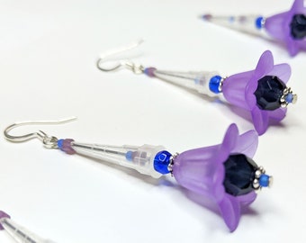 Purple and Blue Pipette Tip Flower Earrings - Fun Jewelry for Scientists