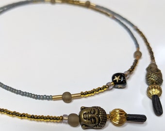 Zen - Collana con catena porta occhiali a forma di Buddha, ciondolo con perline di vetro a forma di volto di Buddha, cinturino porta occhiali da lettura, occhiali da vista da 26 pollici