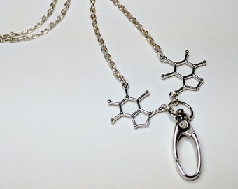 Portaidura ID Cortile, Caffeina Molecule Caffè Lover Portachiavi Collana, Chiave leggera in alluminio argento o catena di badge, clip chiave girevole