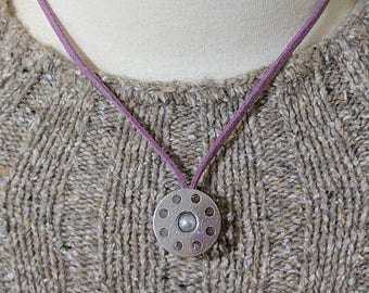 Seamstress - Vintage Bobbin, Pearl and Suede Necklace