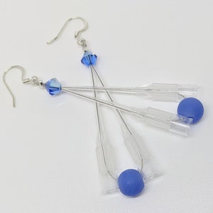 Blue Pipette Tip Earrings - fun science lab inspired jewelry gifts for chemists, chemistry majors & mad scientists