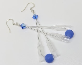 Blue Pipette Tip Earrings - fun science lab inspired jewelry gifts for chemists, chemistry majors & mad scientists