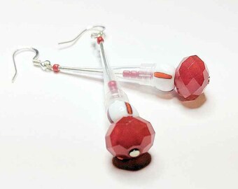 Candy Cane Red Pipette Tip Earrings - festive holiday jewelry gift for chemists, biologists and biology students