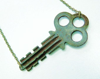 Antique Key Necklace - repurposed recycled antique key with natural patina