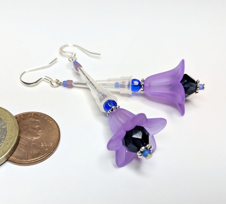 Purple and Blue Pipette Tip Flower Earrings Fun Jewelry for Scientists image 3