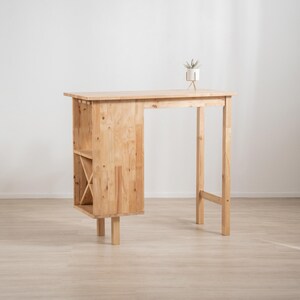 Pratico Bar Table - Rustic Natural Wood Breakfast Bar Table with Wine Rack, High Standing Dining Table & Storage Set for Housewarming Gift