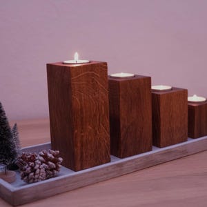 Modern Advent wreath tea lights made of solid oak wood, candle holder for 4 candles