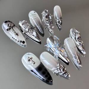 Frosted Blossom | Handmade Press-on Nails | Custom Classy Stiletto Nails | 3D Oval Chic Nails | Luxury Summer Holiday Nails | Gift For Her