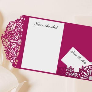 Taschenumschlag Einladungsvorlage, Lasercut, Hochzeitseinladung, Feier, SVG, PDF, EPS, Ai, Blumen, Schneiddatei, Cricut, Poketfold, Download