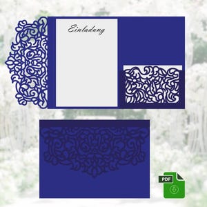 Modèle d'enveloppe d'invitation de poche, découpe laser, invitation de mariage, célébration, SVG, PDF, EPS, Ai, Baroque, fichier de découpe, Cricut, Poketfold, Télécharger