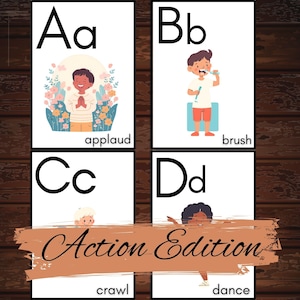ABC Alphabet flashcards for preschool   abc Action verbs cards activities for kids alphabet for homeschool gift for toddlers