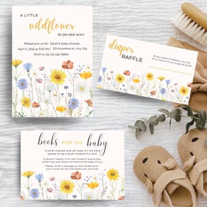 Babyshowerbundel | Wilde bloemen | Baby in bloei | Uitnodiging | Luierloterij | Boeken voor babykaart|  Aanpasbare digitale sjabloon