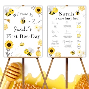 First Bee-Day Birthday Posters | 1st Birthday Party | Honey Bee Theme | Welcome Sign | Milestone Poster |  Customizable Digital Template