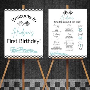 Race to One Birthday Posters | 1st Birthday Party | Racing Theme | Welcome Sign | Milestone Poster |  Customizable Digital Template