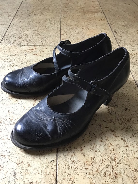 1920s Dr. Scholl’s Mary Jane Black Leather Shoes - Gem
