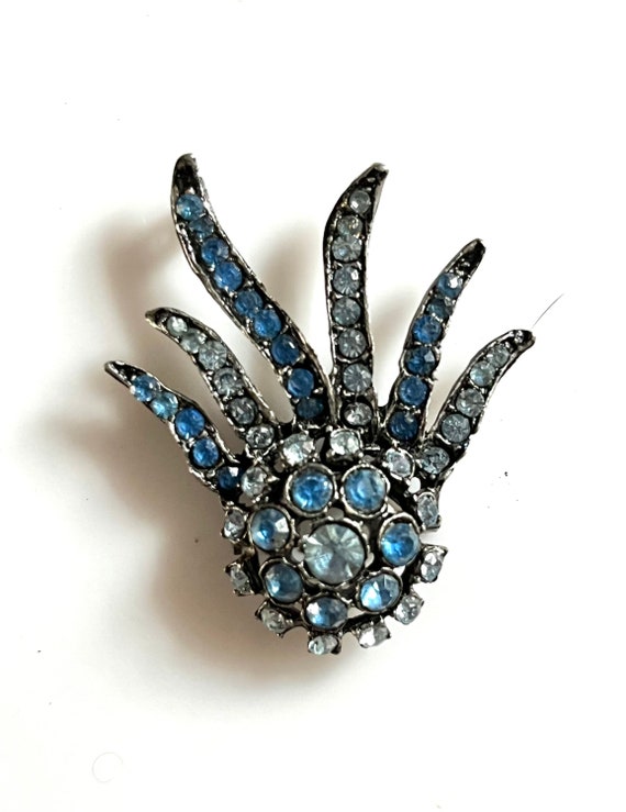 Art Deco Blue Rhinestone Feather Pendant