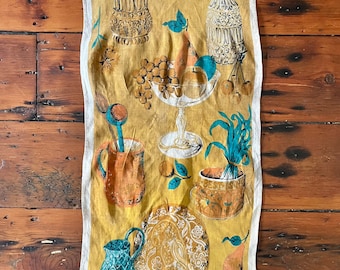 Strofinaccio di lino moderno Mid Century con tema italiano