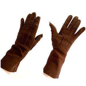 Vintage Französische Kislav Braune Kinderhandschuhe Größe 37 cm