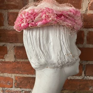 1950s Pink Pillbox Hat with Pink Flowers image 6