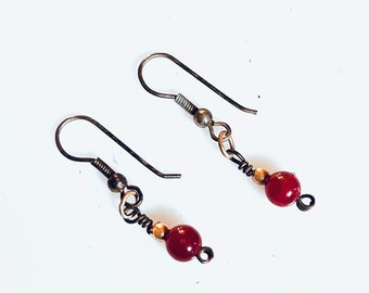 Vintage 1960s Red Beaded Dangle Earrings