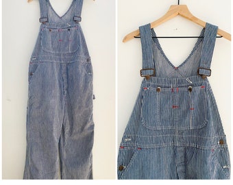 1960s 1970s Big Mac Engineer Stripe Denim Overalls, 36 Waist