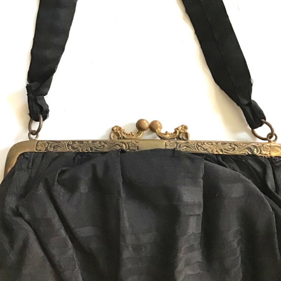 Genuine Victorian Black Silk Moire Bag - image 7