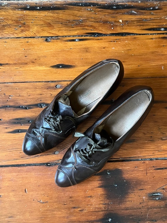 1940s Brown Leather Oxford Tie Heels/Rockabilly S… - image 2