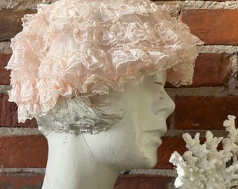 1930s Embellished Satin and Lace Nightcap