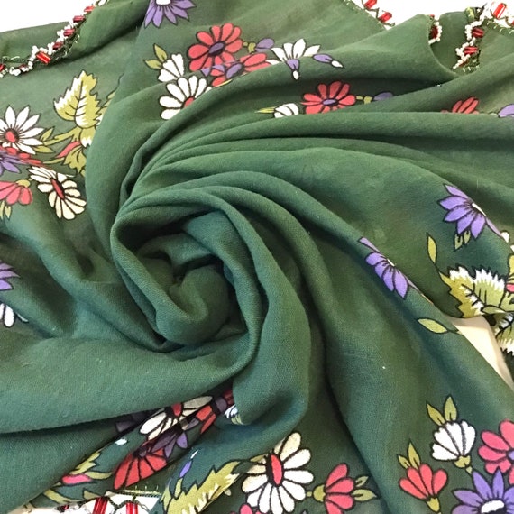 Vintage Turkish Firat Kok Boyama Scarf with Beaded Edge