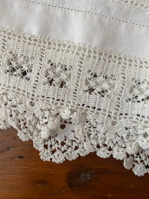 Victorian Gathered Linen Skirt with Hand Crochete… - image 3