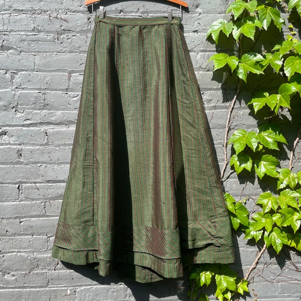 Victorian Green and Russet Striped Wool Full Skirt