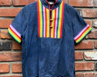 Vintage Thai Handwoven Cotton Top/Hippie Boho/Rainbow