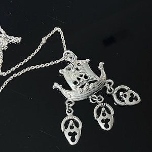 1960s Silvertone Pirate Ship Pendant Necklace