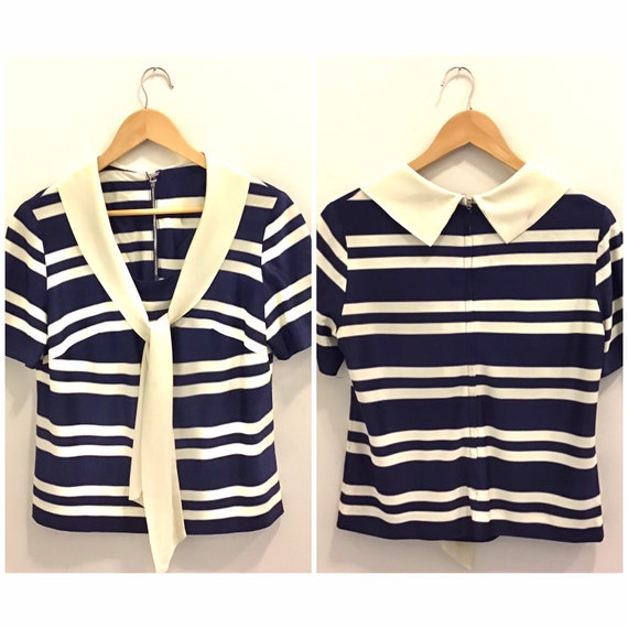 Vintage 1950s Nautical Striped Nylon Top - image 1