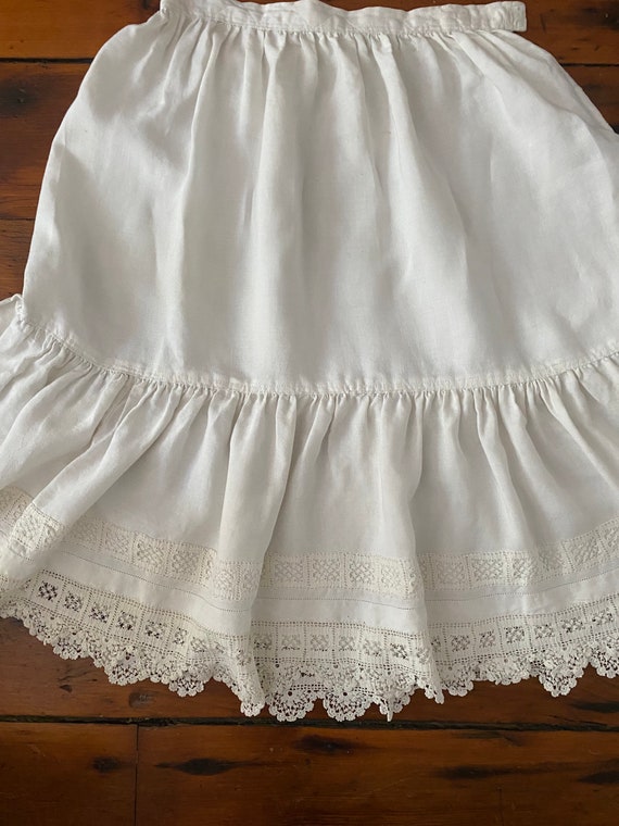 Victorian Gathered Linen Skirt with Hand Crochete… - image 2